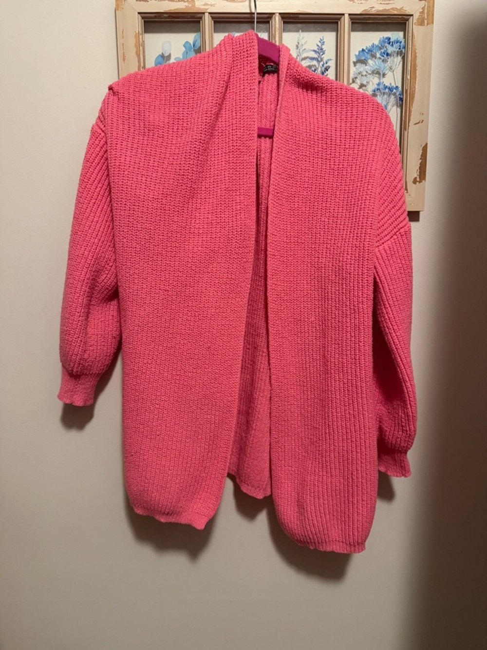 Women's Open-Front Pink Knit Cardigan Sweater